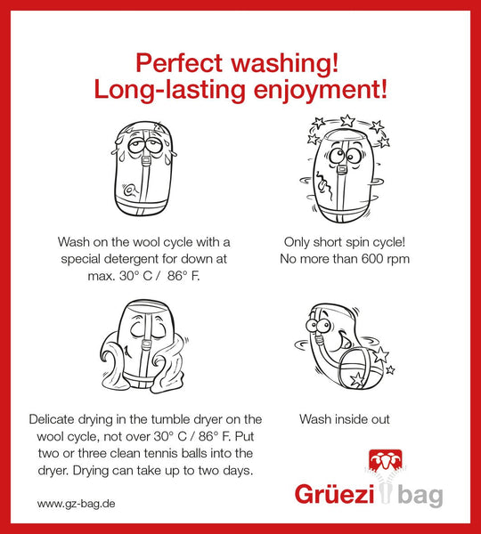 Grüezi bag Wollschlafsack Biopod DownWool Extreme Light 200 - washing instructions in english