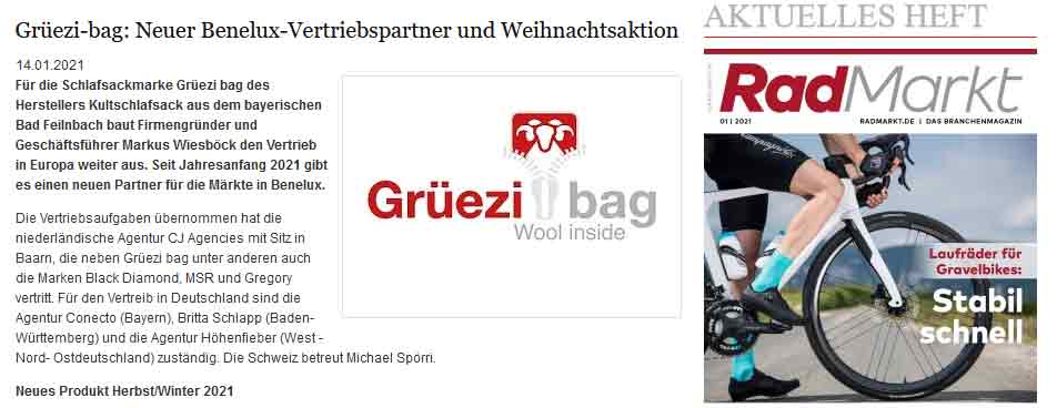 Radlmarkt - Grüezi bag: Neuer Benelux-Vertriebspartner und Weihnachtsaktion..