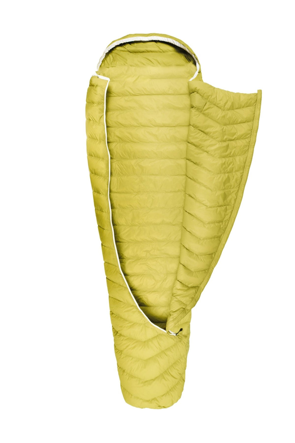 Gelber Schlafsack DownWool Extreme light 2.0 Extralong geöffnet von der Marke Grüezi bag